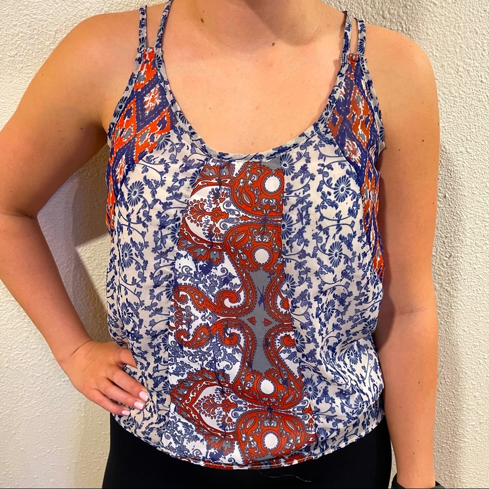 Between me & you,Medium, Tank Top,blues & reds, multi print